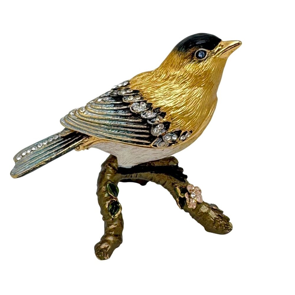 Canary Jeweled Trinket Box With Austrian Crystals Gold & Black